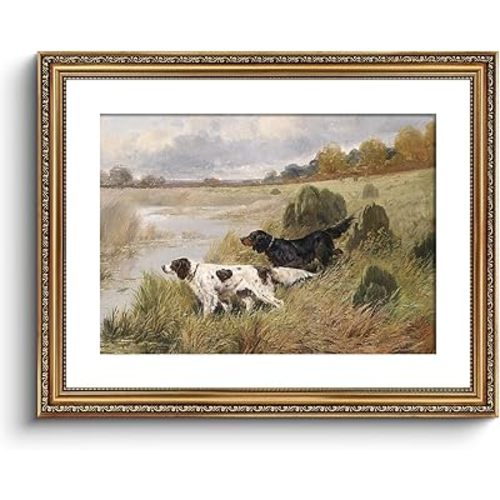 ARPEOTCY Vintage Gold Framed Large Wall Art, Retro River Landscape Paintings, Canvas Prints Artwork with Antique Frame, Victorian Wall Picture Decor for Room Gallery Living Room, 16x20 inch