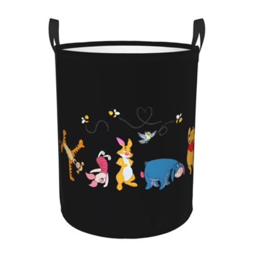 Classic Winnie The Pooh Nursery Storage Basket, Large Barrel Shaped Laundry Hamper With Waterproof PE Coating, Foldable, Bathroom and Bedroom Set, Clothes,Toys Bin-Small