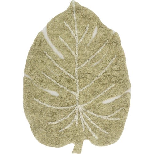 Lorena Canals Mini Monstera Leaf Washable Cotton Blend Rug, Olive Natural