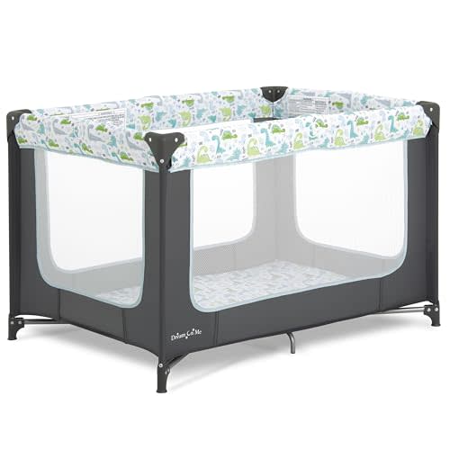 Dream On Me Zodiak Baby Playard, Breathable Mesh Sides, Soft Comfortable Mattress, Quick & Easy to Fold with Travel Carry Bag, Compact Space Saving Design - Grey/Green