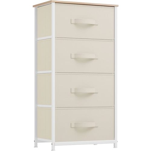 YITAHOME 4-Drawer Fabric Dresser, Dresser for Bedroom, Living Room, Hallway, Closet, Sturdy Steel Frame, Wooden Top, Easy-to-Pull Fabric Bins, Cream White