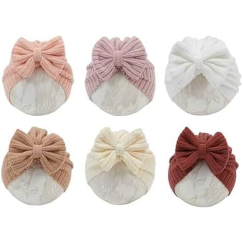 Baby Girls Hair Bow Turban Hat 6PCS Set, Top Bowknot Head Wrap Beanie India Caps for Infant Toddlers
