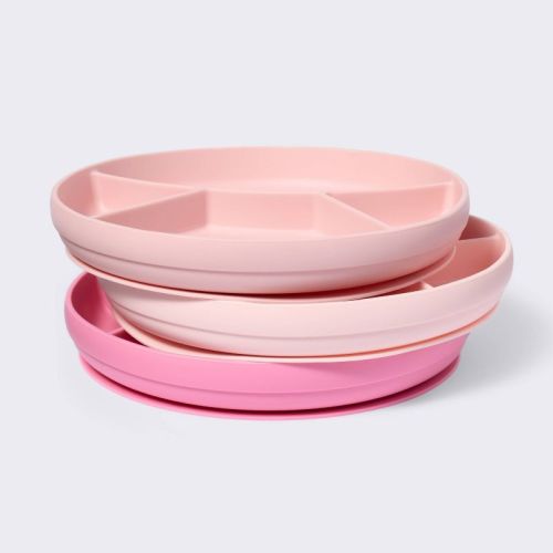 Silicone Suction Divided Plates - 3pk - Pink - Cloud Island™: BPA-Free, Round Shape
