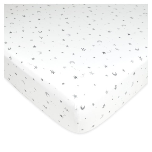 American Baby Company 100% Natural Cotton Fitted Crib Sheet 52" x 28" - Soft, Breathable, Hypoallergenic & Gentle Toddler Bed Sheet, Gray Stars and Moons, Neutral for Boys & Girls