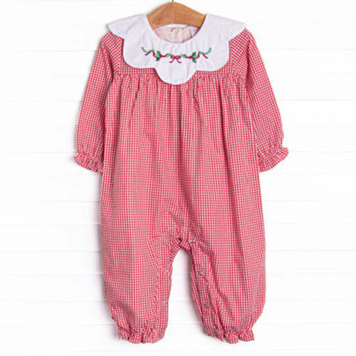 Garland Greetings Embroidered Romper, Red – Stitchy Fish