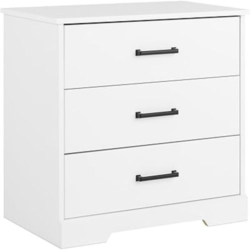 Prepac Rustic Ridge Farmhouse Nightstand Bedside Table, White Nightstand for Bedroom, End Table with 3 Drawers 16.25"D x 27.5"W x 26.75"H