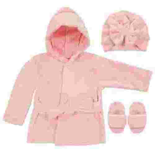 Baby Robe - Soft Plush Bath Towel Robe Spa Set - Baby Bathrobe Towel & Slippers for Boys + Turban for Girls Robe Set (Pink, 0-9 Months)