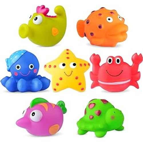 Mold Free Baby Bath Toys for Kids Ages 1-3,No Hole Sea Animal Bathtub Toys for Infants 6 - 12- 18 Months,Soft Shower Toys Bath Water Toys for Toddlers 1-3 Boys Girls (7 Pcs with Storage Bag)