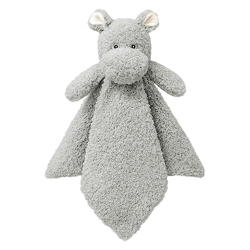 Doindute Baby Gray Hippo Soft Stuffed Animal Security Blanket, Plush Hippo Character Lovey Blanket, Baby Shower/Nursery Gift, Cuddly Newborn, Infant, Toddler Snuggle Blankie for Boys Girls, 14"