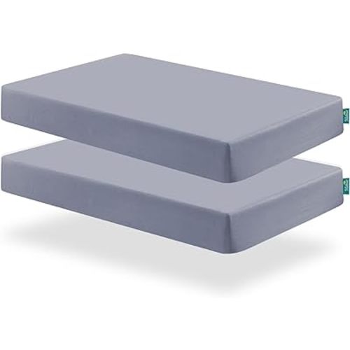 Biloban Pack and Play Sheets Fitted, 2 Pack Pack and Play Sheet Fits for Graco Pack n Play Mattress, Neutral Playard Sheets for Baby Boys and Girl, Grey, 38”X 26”