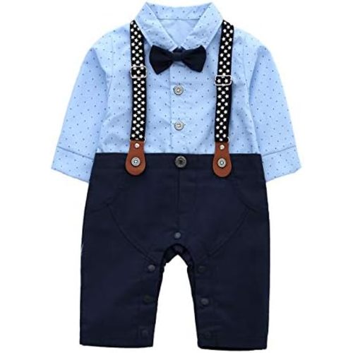 HMD Baby Boy Long Sleeve Gentleman White Shirt Waistcoat Bowtie Tuxedo Onesie Jumpsuit Overall Romper