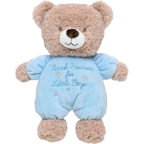Little Me Plush Bear Rattle with Thank Heaven for Little Boys Embroidery (Blue, 9 inch)