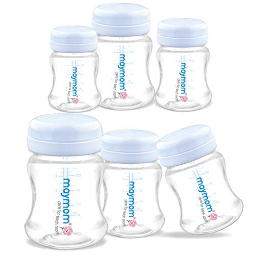 Maymom Wide-Mouth Milk Storage Collection Bottle with Travel Cap and Sealing Ring ; Can Replace Spectra S1 S2 Avent Natural Avent Classic Bottles (6pc 4.7Oz/140mL)