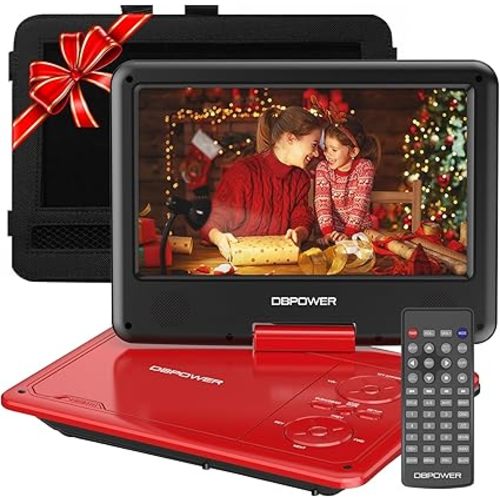 DBPOWER 11.5" Portable DVD Player, 5-Hour Built-in Rechargeable Battery, 9" Swivel Screen, Support CD/DVD/SD Card/USB, Remote Control, 1.8 Meter Car Charger, Power Adaptor and Car Headrest (Black)
