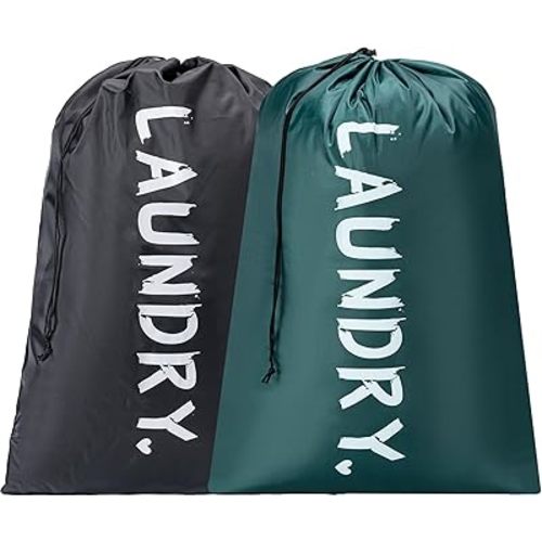 2 Pack XL Travel Laundry Bag, Machine Washable Dirty Clothes Organizer with Drawstring,Large Enough to Hold 4 Loads of Laundry, Easy Fit a Laundry Hamper or Basket Travel Essentials 24" x 36"