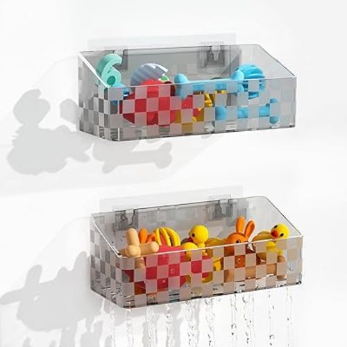Natheeph Bath Toy Storage Holder, 2 Pack Large Capacity Bath Toy Organizer for Tub Clear Baby Bathtub Toy Storage Multi Use Shower Caddy for Bathroom, Bedroom & More (Grey)