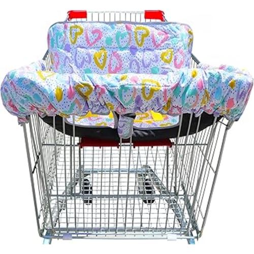 2 in 1 Shopping Cart Cover&High Chair Cover for Restaurant Seat, Grocery Cart Cover for Baby Infant Toddler Girl/Boy Reversible, Machine Washable (Colorful Heart)