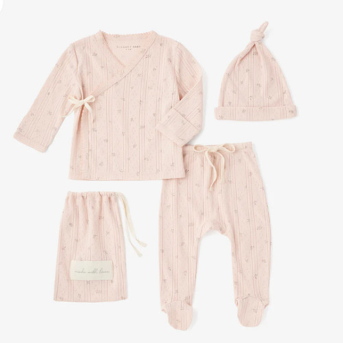 Blush Floral Organic Cotton Pointelle Layette 3 Pc Gift Set PINK / NB