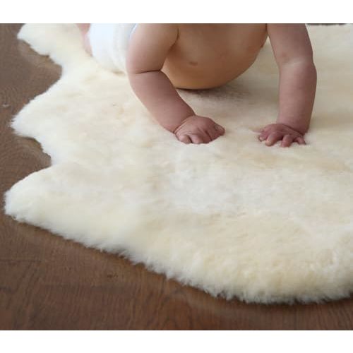 WaySoft Baby Sheepskin Rug, Oeko-TEX Certified, Safe & Natural Nursery Rug, 100% Genuine New Zealand Soft Fur Rug Baby Carpet