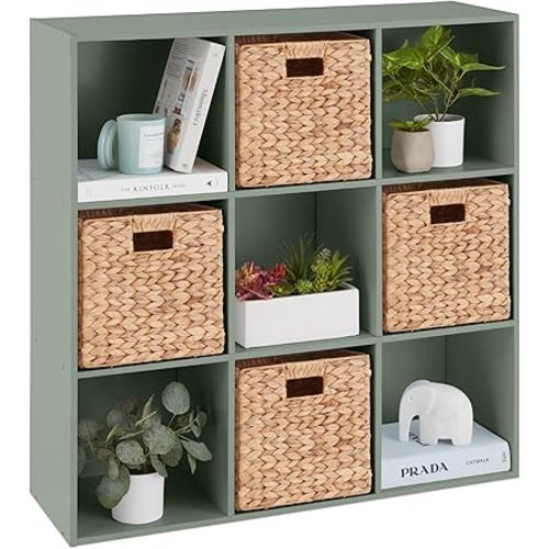 Best Choice Products 9-Cube Storage Organizer, 13.5in Shelf Opening, Bookcase, Display Shelf, Customizable w/ 3 Removable Back Panels – Sage