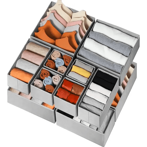 Criusia Drawer Organizer for Clothing, 12 Pack Sock Underwear Drawer Organizer Bins, Foldable Fabric Closet Organizers and Storage, Dresser Drawer Dividers for Baby Clothes, Bra, Scarves, Belt, Tie