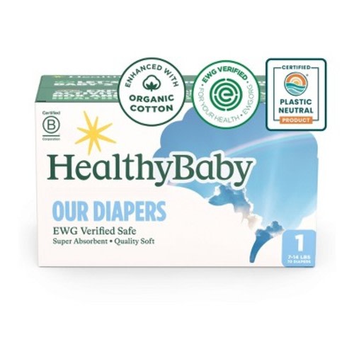 HealthyBaby Certified Safe Organic Cotton Enhanced Diapers - Size 1 - 70ct