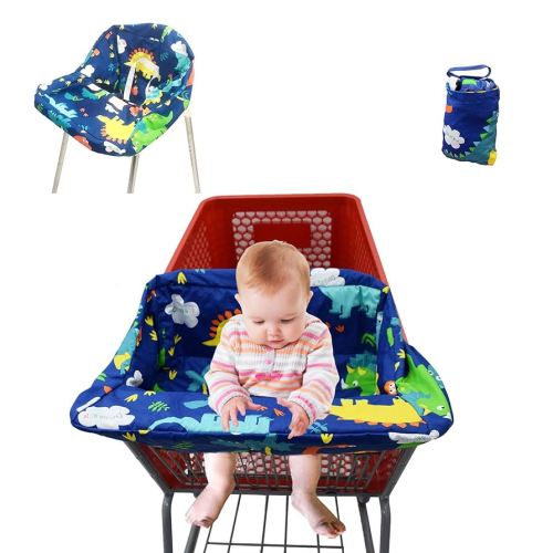 Pozico 2-in-1 Shopping Cart Cover for Baby – High Chair Cover, Grocery Cart Cover, Machine Washable with Portable Cloth Bag – Baby Cart Seat Cover for Boys & Girls – Dinosaur Design