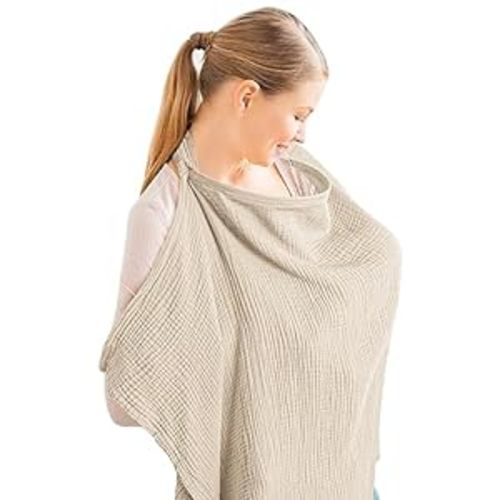 Konssy Muslin Nursing Cover for Baby Breastfeeding, Breathable 100% Cotton Breastfeeding Cover with Rigid Hoop for Mother Nursing Apron, Multi-use Carseat Canopy (Summer Wheat)