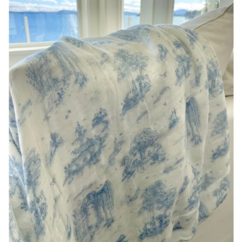 Spring Toile Blue Bamboo Baby Blanket