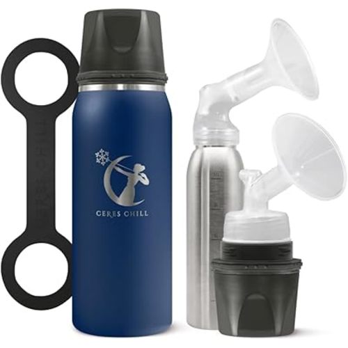 Breastmilk Chiller Reusable Storage Container by CERES CHILL | Keeps Milk Safe for up to 20 Hours | Connects w/Major Pumps (1 Chiller, Set Sail! Navy)