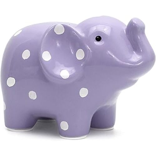 Child to Cherish Ceramic Polka Dot Elephant Piggy Bank for Girls, Lavender