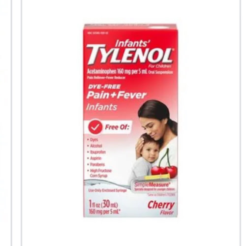 Infants' Tylenol Oral Suspension Liquid Medicine with Acetaminophen, Baby Fever Reducer & Pain Reliever for Minor Aches & Pains, Sore Throat, Headache & Teething Pain, Dye-Free Cherry, 1 fl. oz