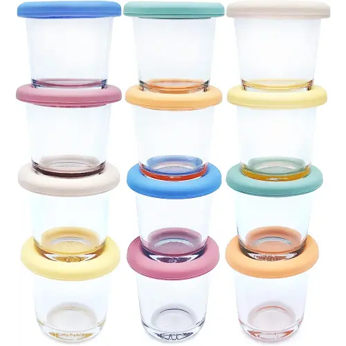 Elk and Friends 4oz Borosilicate Glass Baby Food Storage Jars with Silicone Lid | Strong Glass | Set of 12 | Microwave, Oven & Dishwasher Safe | Infant and Babies