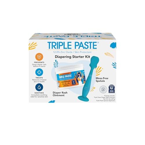 Triple Paste Diaper Rash Cream and Spatula Bundle - 8 oz Zinc Oxide Ointment and Spatula Treatment, Soothe and Prevent Rash with a Pediatrician-Recommended Hypoallergenic Formula