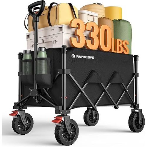 Wagons Carts Foldable, Collapsible Foldable Wagon 330lbs Capacity, Large Capacity Foldable Wagon with All-Terrain Wheels,Heavy Duty Utility Wagon Cart with Brakes for Beach Camping Shopping Sports