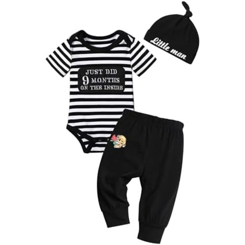 Baby Boy Clothes Tattoo Sleeve Funny Romper Bodysuit+Pants 3PCS Infant Outfits Set