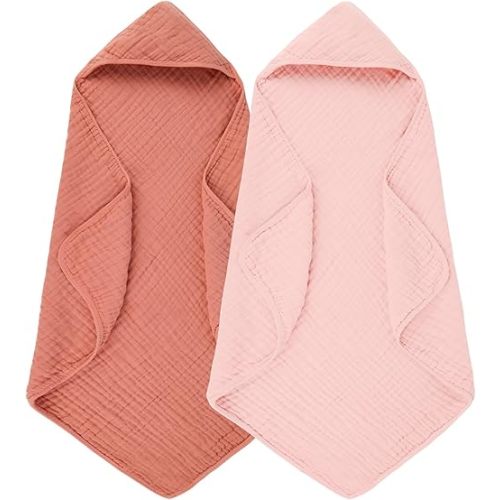 Hooded Baby Bath Towels 100% Muslin Cotton Baby Bath Towel for Infant, Toddler and Kids,Soft and Absorbent Newborn Essential,Large 32x32Inch 2 Pieces Gradient Pink