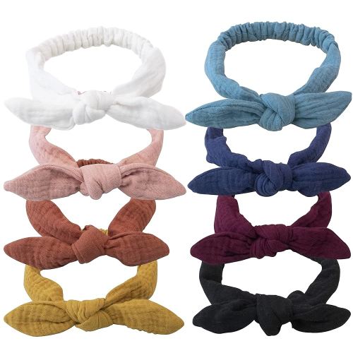 XIMA Headbands for Girls, 8pcs Cotton Rabbit Ears Hairbands for Toddlers Teens Children, Removable Rabbit Ear Bows Kids Hair Accessories