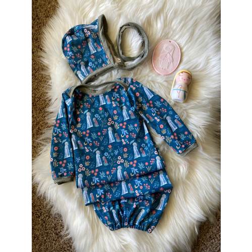 Our Lady of Lourdes Baby Gown Set with Bonnet Catholic St Bernadette