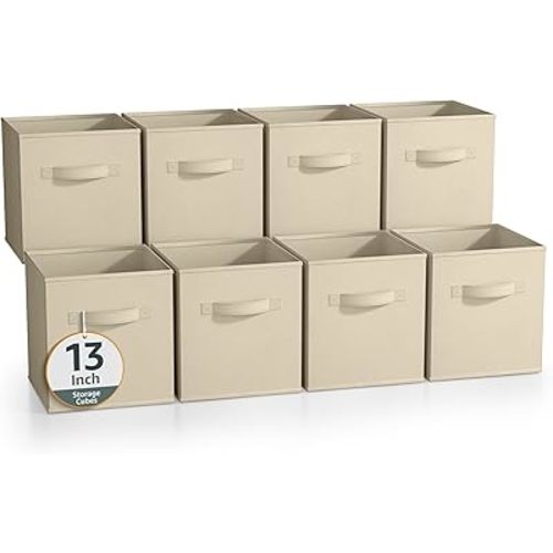 Sorbus 13 Inch Storage Bins - Sturdy Collapsible Fabric Storage Cubes with Handle - 8 Foldable Baskets for Organizing Clothes, Toys, Books - Storage Baskets for Shelves, Closets