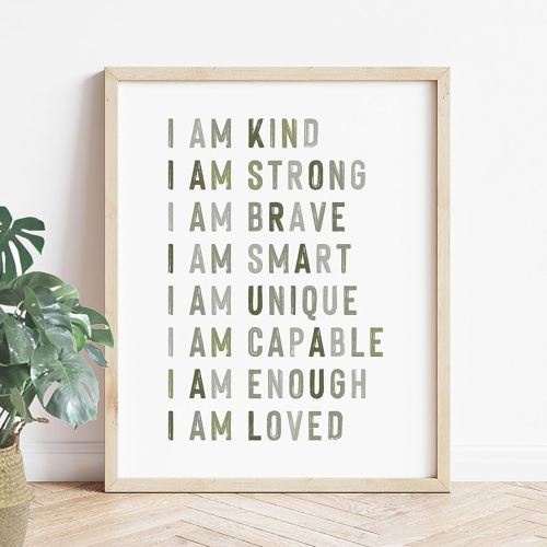Positive Affirmations, Classroom Wall Art, Green Nursery Wall Decor Neutral, Educational Posters, Kids Room Decor, Inspirational Quotes, Playroom Decor, Boys Room Decor, Unframed (8X10 INCH)