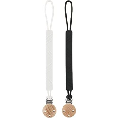 Silicone Pacifier Clip Holder for Baby Boy and Girl, Fits for Most Pacifier Teethers & Small Toys in Place, BPA Free (White+Black)