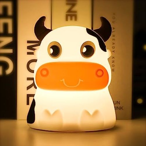 AVEKI Night Light for Kids, Portable Tap Control Rechargeable Nightlight Lamp, Color Changing, Remote Control Silicone Cute Animal Cow Night Lamp Bedroom Decor for Infant or Toddler (Cows-Remote)