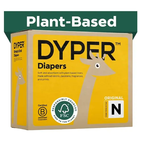 DYPER - Baby Diapers Hypoallergenic Cloth Alternative Day & Overnight Protection - Made with Plant-Based* & Honest Ingredients - Size 0 (204 Count)