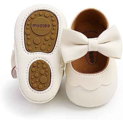 Baby Girl Mary Jane Flats Dress Shoes - Infant Newborn Shoes Anti-Slip Soft PU Leather Party School Wedding Princess Baby Girl Shoes 0-18M