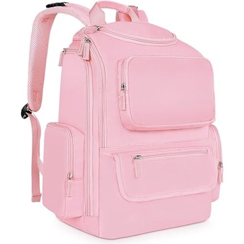 Mancro Diaper Bag Backpack, Large Multifunction Baby Backpack for Travel with Stroller Strap and 2 Insulated Pockets, Diaper Baby Bag for Mom, Pink
