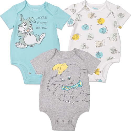 Disney Bambi Dumbo Thumper Infant Baby Boys 3 Pack Bodysuits Newborn to Infant