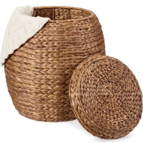 Best Choice Products Vintage Multipurpose Hyacinth Storage Organizer Tote Basket w/ Lid - Chestnut