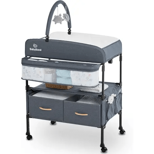 Portable Baby Changing Table with 2 Storage Baskets, BabyBond Foldable Changing Table Dresser Waterproof Diaper Changing Table Height Adjustable Changing Station for Infant and Newborn(Grey)