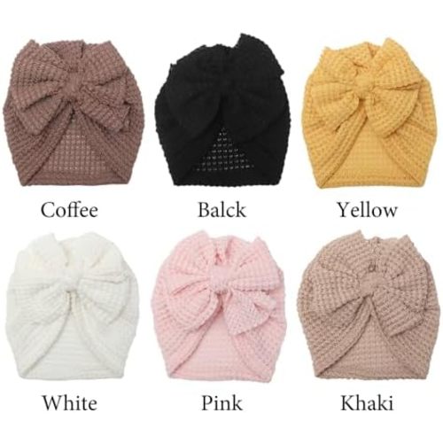 Baby Girls Hair Bow Turban Hat 6PCS Set, Top Bowknot Head Wrap Beanie India Caps for Infant Toddlers